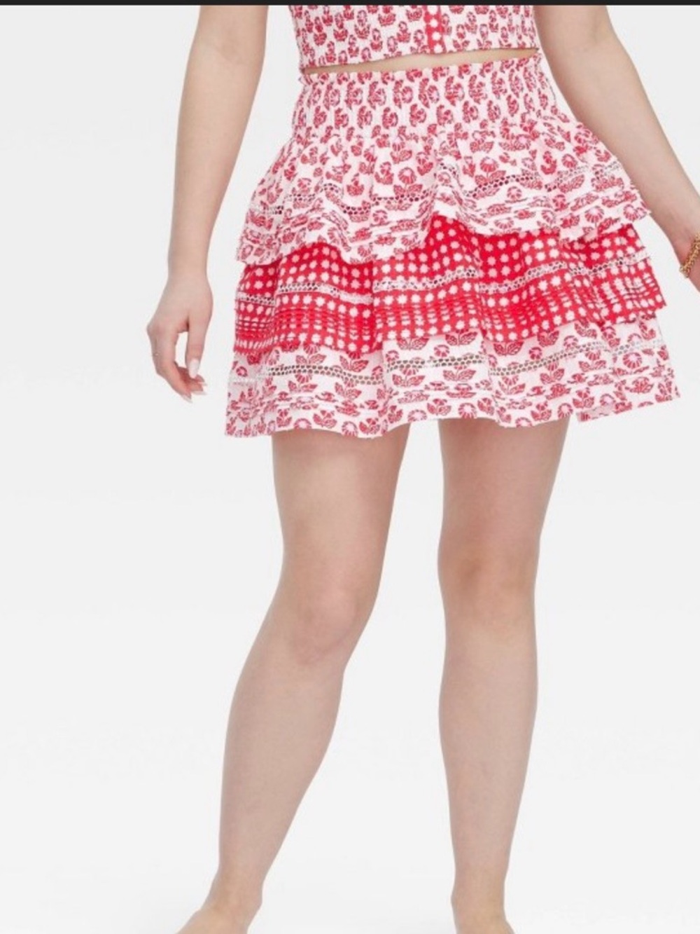 Roller Rabbit X Target Red and White Printed Ruffle Mini Skirt Sz. L NWT